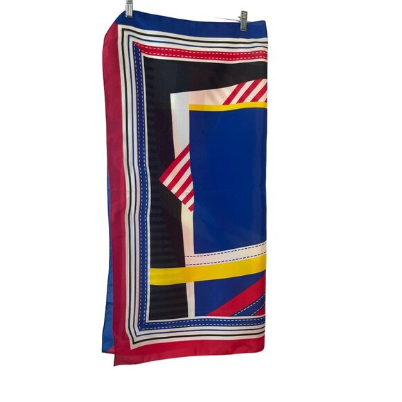 Vintage Avon Polyester 36 inch Scarf Red White Blue Yellow Black - Picture 4 of 5